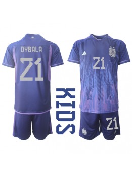 Argentina Paulo Dybala #21 Replika Borta Kläder Barn VM 2022 Kortärmad (+ byxor)